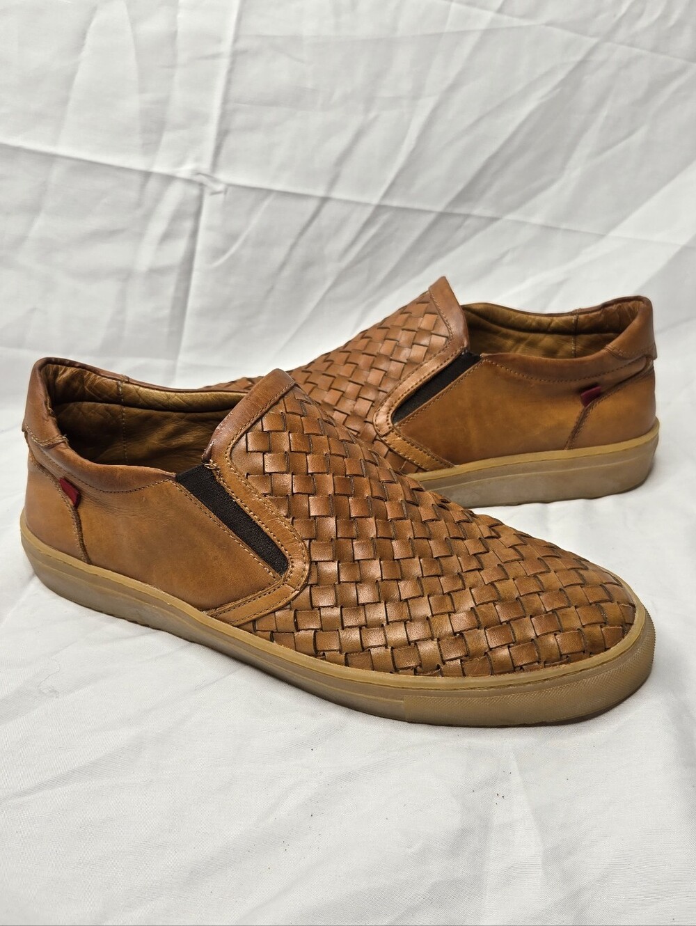Marc Joseph New York Men’s Woven Leather Slip On Sneakers Cognac Brown 10.5